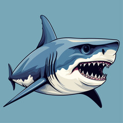 Great White Shark Vector Illustration On Ocean Blue Color Background