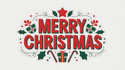 Fototapeta premium Merry Christmas Greeting with Red and Green Festive Decorations