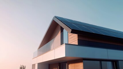 A large house with a slanted roof and a balcony