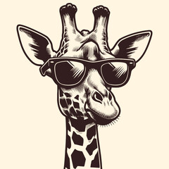 Hand Drawn Illustration Of Portrait Of A Giraffe Wearing Sunglasses © faagrafica
