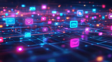 Vibrant Digital Landscape with Chat Icons 