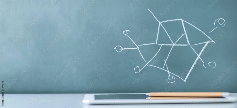 Poster digital learning tablet with chalkboard background - modern education interface