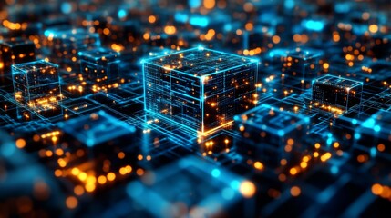 Obraz premium Abstract blue background featuring cube technology.