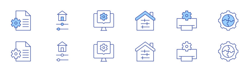 Configuration icon set in two styles, Duotone and Thin Line style. Editable stroke. file, home, printer, settings, smart home, web development