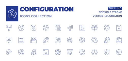 Configuration icons collection. Thin Line icons, editable stroke. folder, gears, settings, web development, work in progress, gear, world, chat, configuration, marketing, security