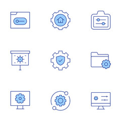 Configuration icons set. Line Duotone style, editable stroke. adjust, data management, presentation, setting, settings, slider
