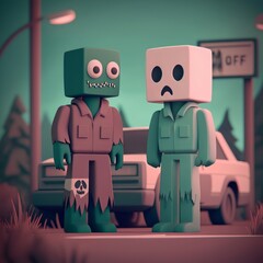 Obraz premium Two cartoon characters in a stylized scene, vibrant colors, playful aesthetics.