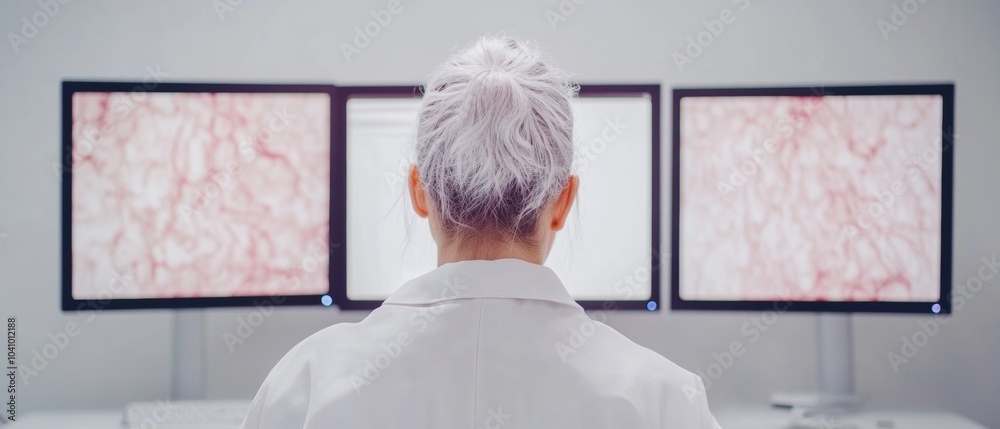 Aufkleber Cutting-Edge Forensic Analysis Non-Binary Analyst in High-Tech Lab with AI Software
