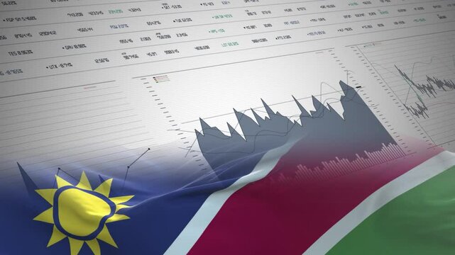 Namibia flag - Waving flag on report analytics data statement