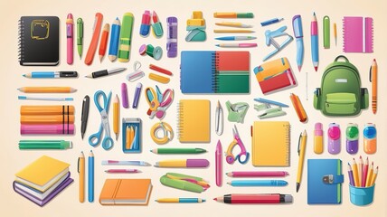 School supplies sticker clip art set