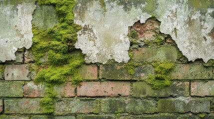 Fototapeta premium Old brick wall with moss growing on it