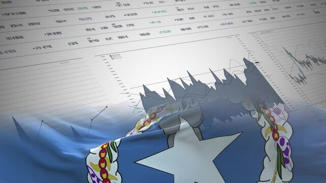 Northern Mariana Islands flag - Waving flag on report analytics data statement