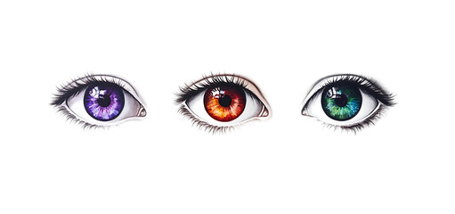 three set of eyes with different colors isolated transparent background