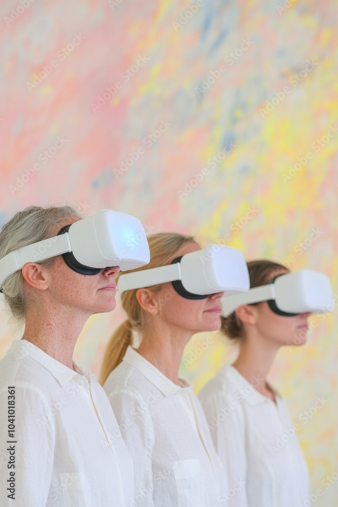 Aufkleber futuristic research women scientists exploring data with augmented reality