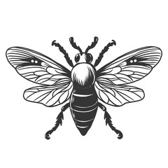 Monochrome fly for tattoo sketch, logo, package, print. fly insect black hand drawn engraving. Vector illustration isolated on transparent background