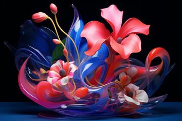 Dynamic fusion of 2d and 3d elements against a vibrant, colorful abstract background scene