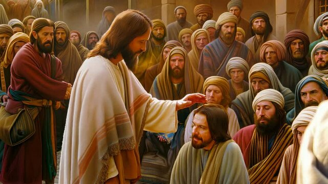 A moment of healing and compassion in ancient times, Jesus Christ healed a sick person
