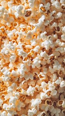 A close-up view of freshly popped popcorn, showcasing its fluffy texture and light color.