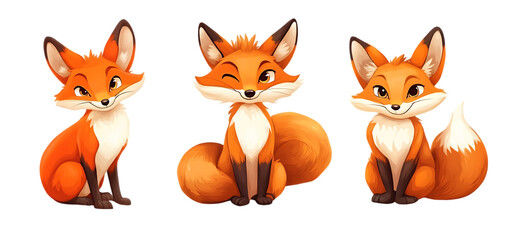 Naklejka premium three set of foxes collection isolated transparent background