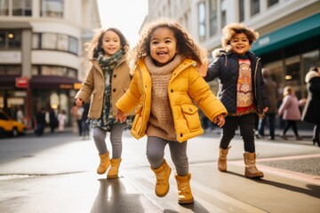 Children joyfully playing hopscotch on the sidewalk, enjoying a fun outdoor activity together.