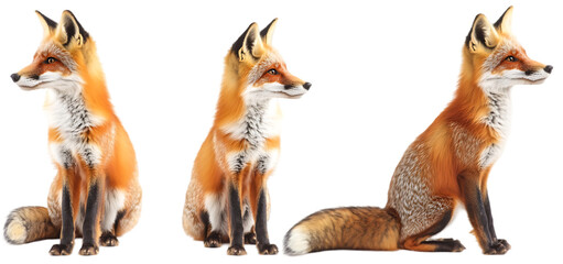 Obraz premium three set of foxes collection isolated transparent background