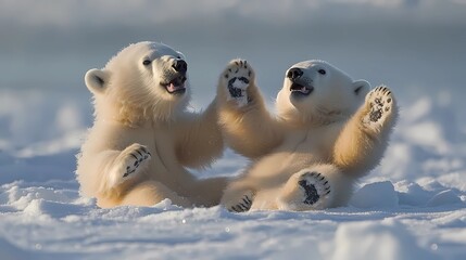 a cutie Polar bears are having fun playing on the thick snow