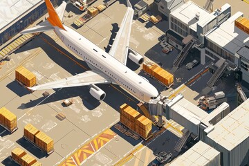 Illustrate a logistics hub with multiple cargo planes parked. Show the movement and loading of goods, Generative AI 
