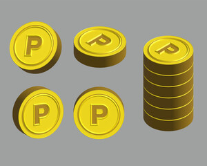 3D 동전 그래픽 오브젝트. 쇼핑 적립 동전.