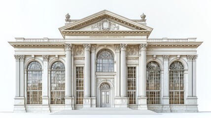 Fototapeta premium A grand neoclassical building with large windows and columns.