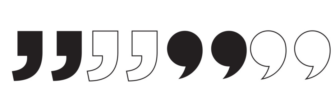 Quote right icon set. double quotation vector symbol. discussion dialog remark open and close quote sign in black filled and outlined style.