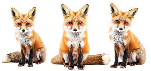 Fototapeta premium three set of foxes collection isolated transparent background