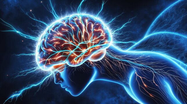 brain beta and gamma rays glowing neurons