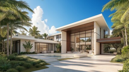 Fototapeta premium A stunning modern home located in a peaceful natural setting.