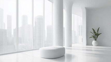 A modern and spacious living room with a minimalist design.