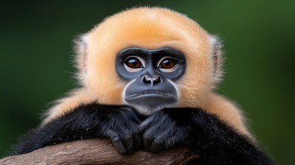 Naklejka premium Curious Golden Langur Monkey Portrait Close Up Wildlife Photography