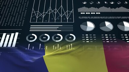 Romania flag - Waving flag on report analytics data statement - Powered by Adobe