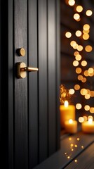 A Warm Invitation The Glow of Candles Beside an Open Door on a Cozy Evening