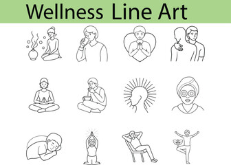 Wellness Line Art Illustrations Healthy Lifestyle