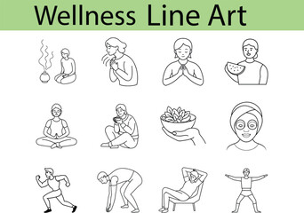 Wellness Line Art Illustrations For People