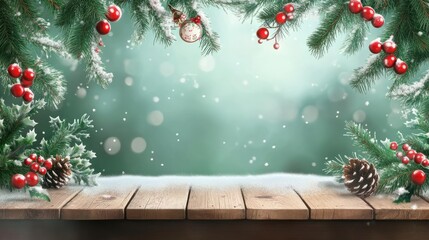Christmas holiday background with empty wooden table