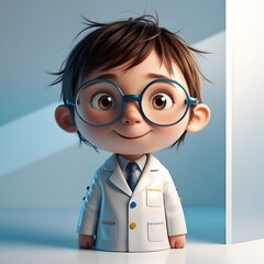 3D illustration of a cute boy & girl wearing a lab coat and glasses