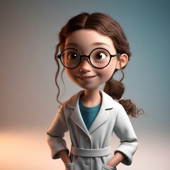 3D illustration of a cute boy & girl wearing a lab coat and glasses