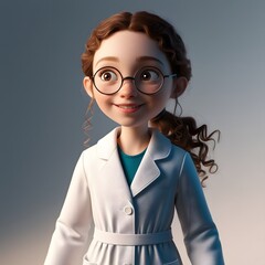 3D illustration of a cute boy & girl wearing a lab coat and glasses