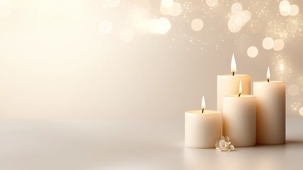 A tranquil scene with lit candles on a soft bokeh background.