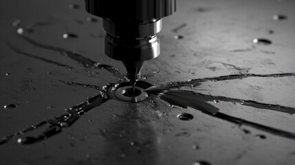 cnc milling machine - spindle with cutter, flying metal splinter