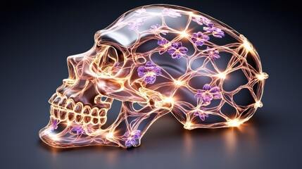 Fototapeta premium Glowing Fractal Skull Anatomy Digital Art for Medical Research or Science Education