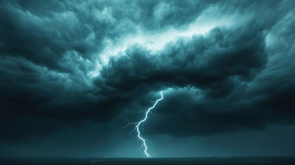 Dramatic Lightning Strike Illuminates a Dark Stormy Sky