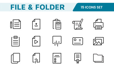 Document Management Icon Set. Streamlined icons for organizing, storing, and sharing files, perfect for productivity apps, cloud storage, and business workflows.