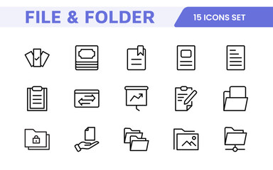 Document Management Icon Set. Streamlined icons for organizing, storing, and sharing files, perfect for productivity apps, cloud storage, and business workflows.