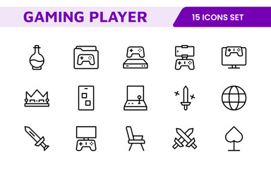 Gaming Icon Set. Vibrant and dynamic icons for game design, streaming, and e-sports branding, perfect for creating immersive interfaces and enhancing your gaming projects.